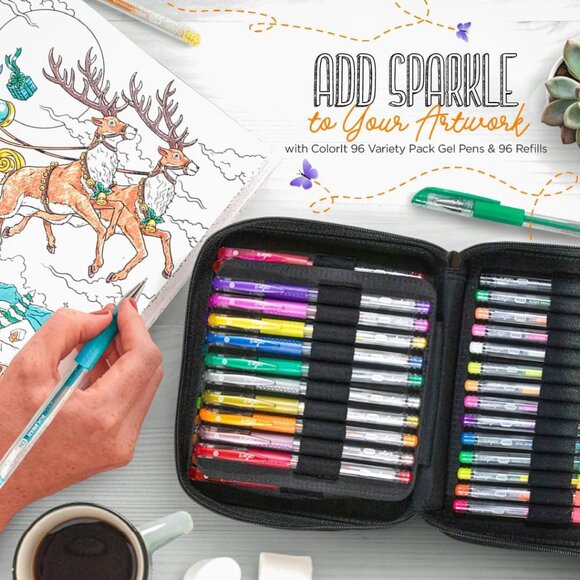 Gel Pens Set for Coloring – 192 Pack with 12 Metallic, 12 Neon, 72 Glitter Gel P - Picture 5 of 8